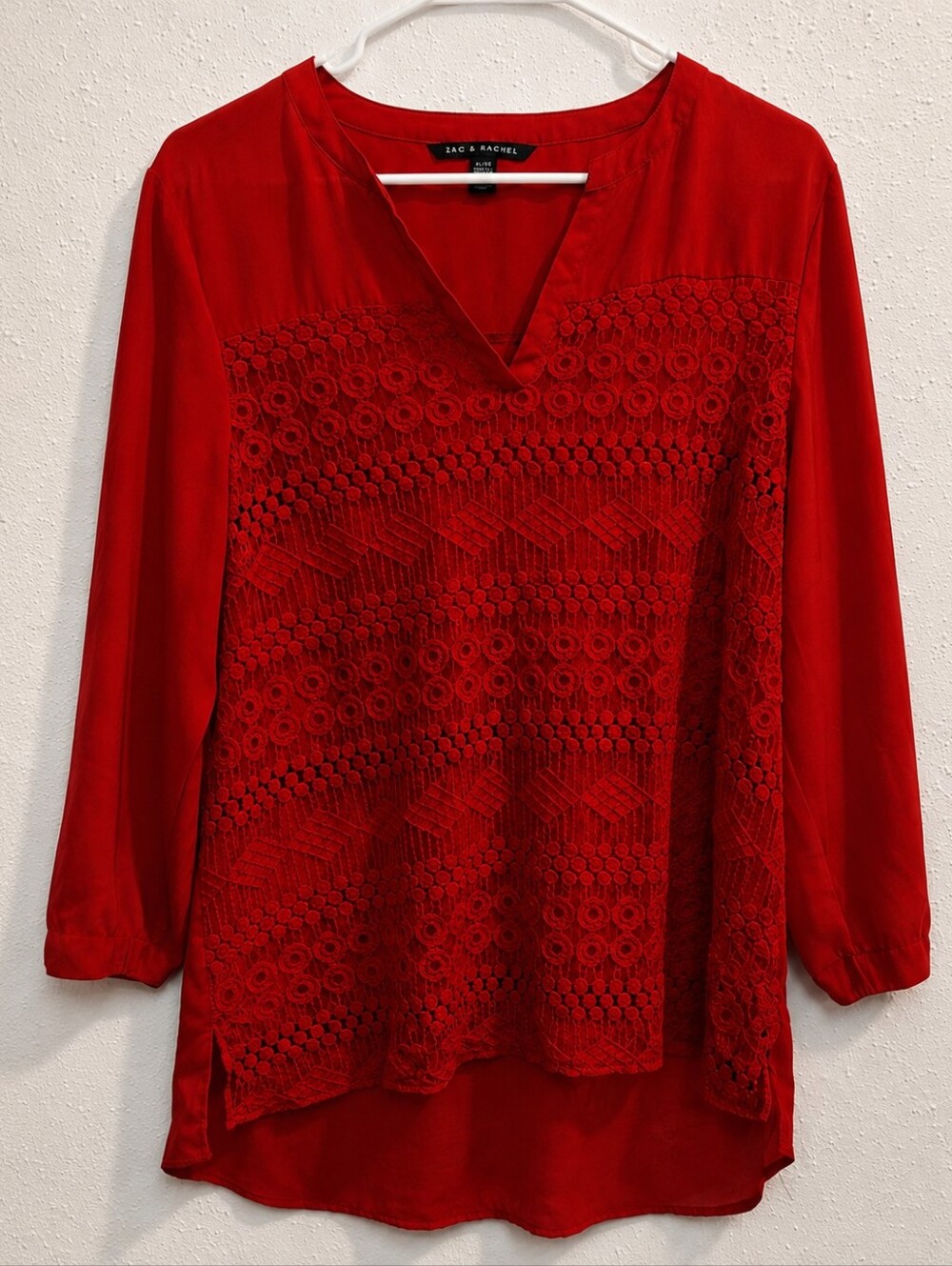 Zac & Rachel Red Lace-Front Tunic Blouse
